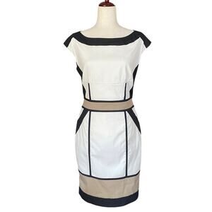 Karen Millen England Bodycon Mod Geometric Color Block Mini Dress Womens 8 US